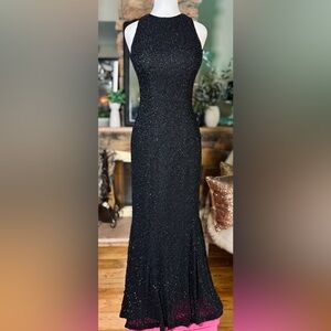 Sean Collection Black High Neck Fully Beaded Floor Length Evening Gown Sz XS